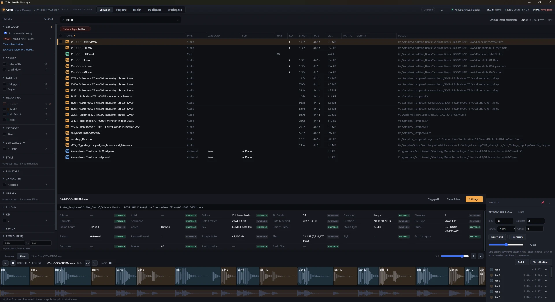 Cr8te Slicer — Bar-grid and transient slicing — send slices straight to a kit or a collection.